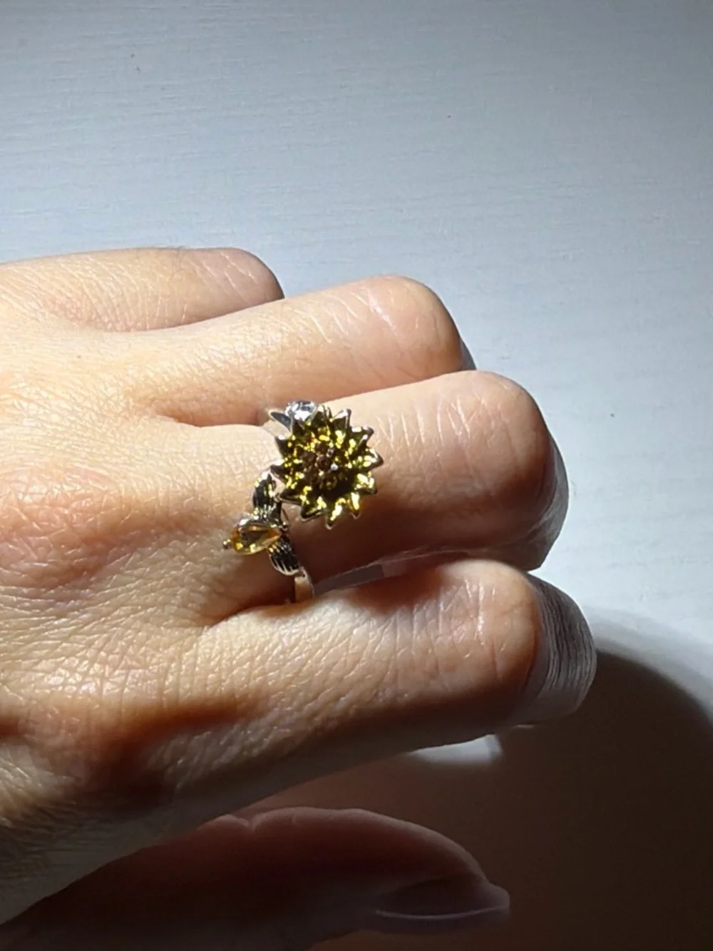 Yellow Sunflower Crystal Ring - Women Jewelry